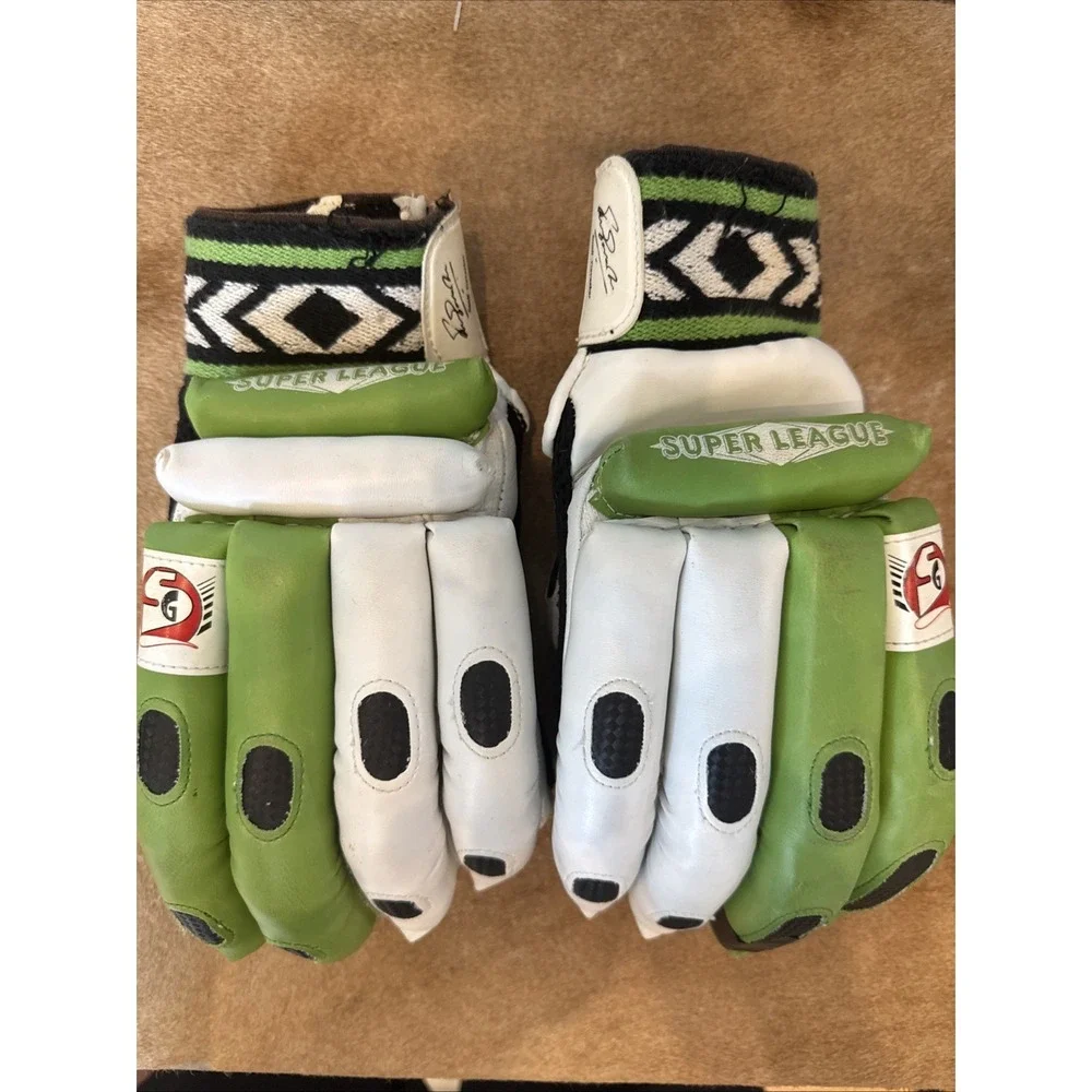 Vintage SG Sunil Gavaskar Super League Cricket Batting Gloves Green White Mens L